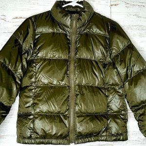 J Crew down puffer jacket size M army green EUC
